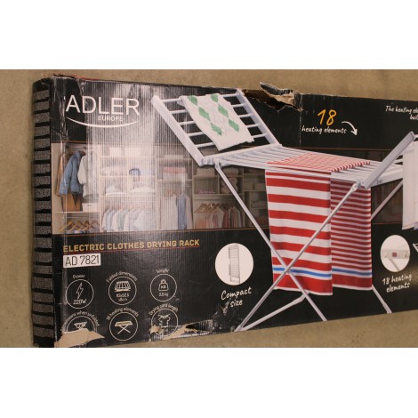 SALE OUT. Adler AD 7821 Foldable electric clothes drying rack, Silver/White | Adler Foldable electric clothes drying rack | AD 7821 | 220 W | Silver/White | DAMAGED PACKAGING, DENT ON FRAME