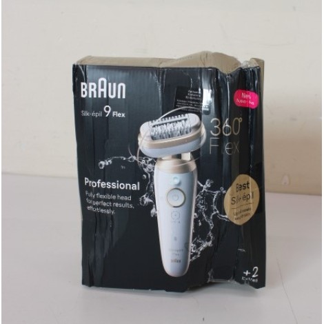 SALE OUT. Braun 9-011 3D Silk-epil 9 Flex Epilator, White/Gold | Braun | Epilator | 9-011 3D Silk-epil 9 Flex | Operating time (max) 50 min | Number of power levels 2 | Wet & Dry | White/Gold | DAMAGED PACKAGING