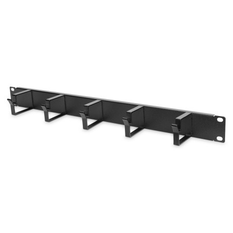 Digitus | Cable Management Panel | DN-97602 | Black | 5x cable management ring (HxD: 40x60 mm). The Cable Management Panel is getting fixed on the 483 mm (19“) profile rails. Five cable guiding rings allow an easy, horizontal array of patch cables. It gua