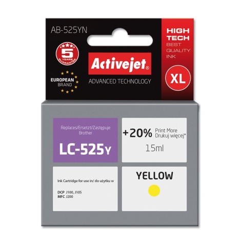 Activejet AB-525YN Ink (Replacement for Brother LC525Y; Supreme; 15 ml; yellow)