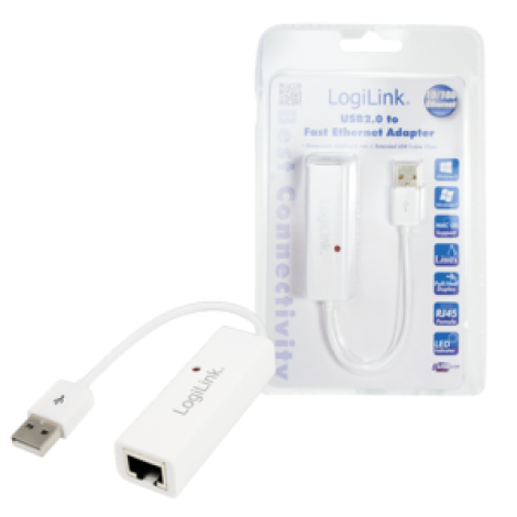 Logilink | Fast Ethernet USB 2.0 to RJ45 Adapter: | 0.115 m | White | USB-A to RJ45