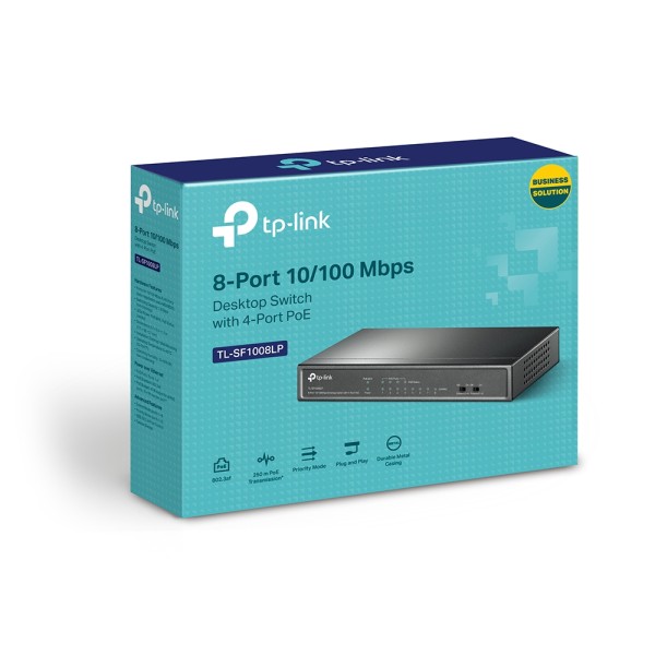 Switch|TP-LINK|TL-SF1008LP|Desktop/pedestal|8x10Base-T / 100Base-TX|PoE ports 4|TL-SF1008LP