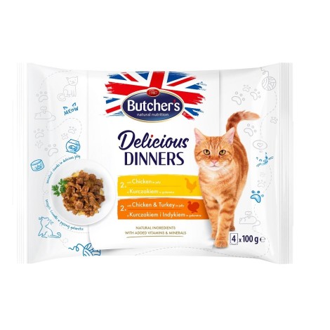 BUTCHER'S Delicious Dinners Chicken, Chicken with turkey - wet cat food - 4 x 100g