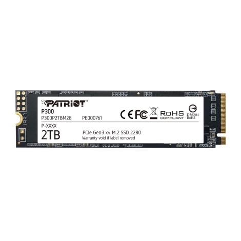 SSD|PATRIOT|P300|2TB|M.2|PCIE|NVMe|QLC|Write speed 1650 MBytes/sec|Read speed 2100 MBytes/sec|3.8mm|TBW 960 TB|P300P2TBM28
