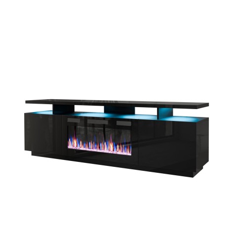 RTV EVA cabinet with electric fireplace 180x40x52 cm black/gloss black