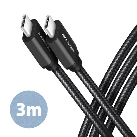 AXAGON BUCM3-CM30AB SPEED cable USB-C <-> USB-C, 3m, USB 3.2 Gen 1, PD 60W 3A, ALU, braid