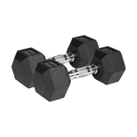 REBEL ACTIVE Rubber-coated cast iron dumbbells 2x9 kg