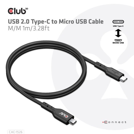 CABLE USB TO MICRO USB 1M/M/M CAC-1526 CLUB3D