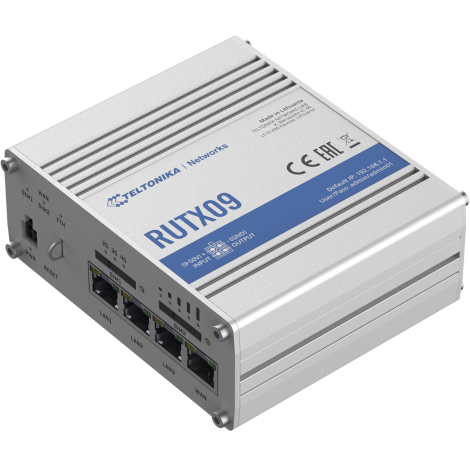 Rugged Industrial LTE-A Cat6 Router | RUTX09 | No Wi-Fi | 10/100/1000 Mbit/s | Ethernet LAN (RJ-45) ports 4 | Mesh Support No | MU-MiMO No | 2G/3G/4G