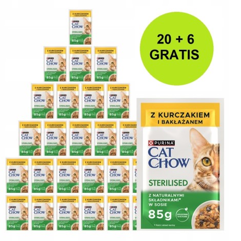 PURINA Cat Chow Sterilised with chicken and eggplant in sauce - wet cat food - 26x85g (20 + 6 GRATIS)