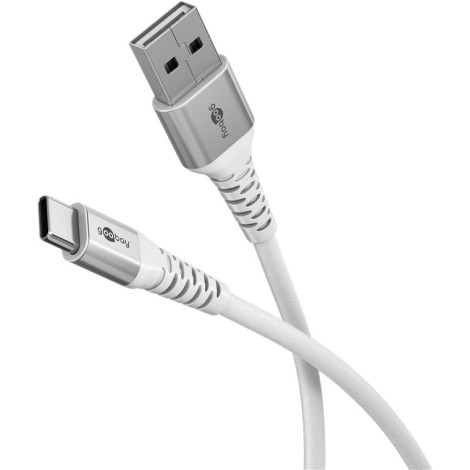 Goobay USB-C to USB-A Supersoft Textile Cable with Metal Plugs, 2 m, white | Goobay