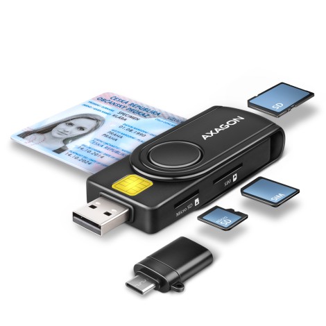 AXAGON Compact travel USB-A + USB-C contact Smart/ID card and SD/microSD/SIM card reader | CRE-SMP2A