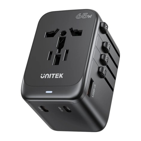 Power charger - Unitek 65W Universal Travel Adapter (P1122ABK01) | 1xUSB-A 3xUSB-C 1xAC