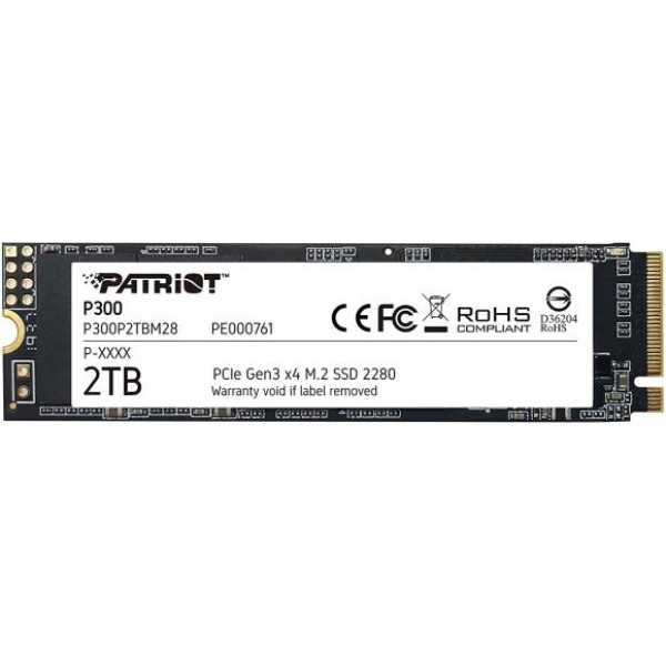 SSD|PATRIOT|P300|2TB|M.2|PCIE|NVMe|QLC|Write speed 1650 MBytes/sec|Read speed 2100 ...