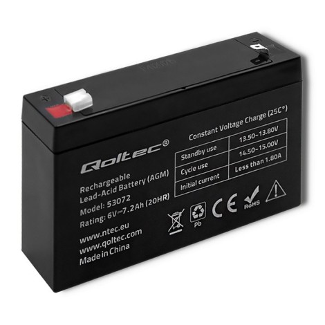 Qoltec 53072 AGM battery | 6V | 7.2 Ah