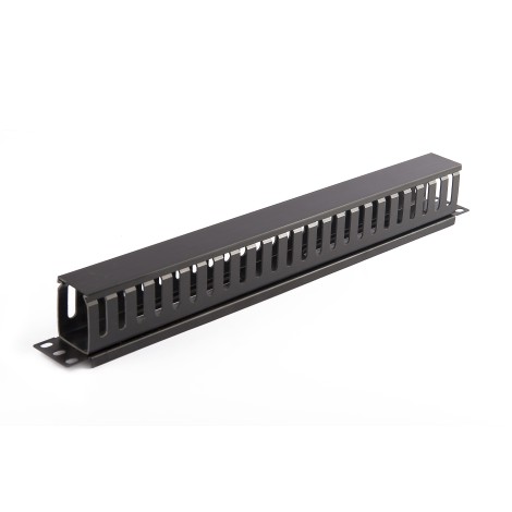 SOMI Networks | 19“ Cable Management Bar with Plastic Duct and Cover | CMB-04 | Black | Ring Diameter 45x50mm