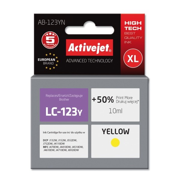 Activejet AB-123YN Ink cartridge (replacement for ...