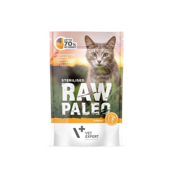 RAW PALEO Adult Cat Sterilised Turkey ...