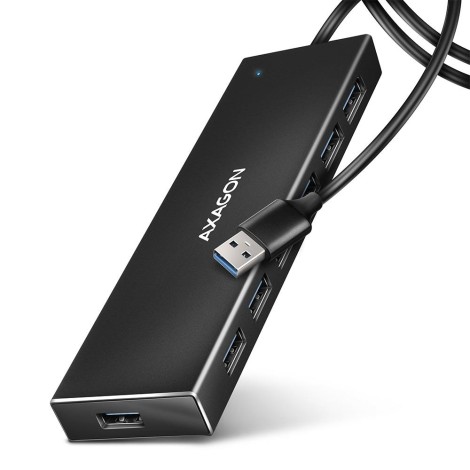 AXAGON HUE-F7A 7x USB 3.2 Gen 1 ALU FLAT CHARGING hub, micro USB power