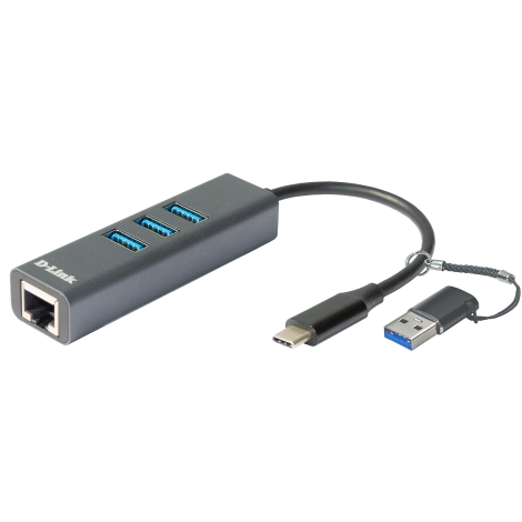 D-Link | USB-C/USB to Gigabit Ethernet Adapter with 3 USB 3.0 Ports | DUB-2332