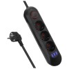 Maclean power strip, 3-socket extension cable + 3xUSB, 110-240V AC 50/60Hz, 2.1A max 2500W, 1.5m, black, MCE394 B