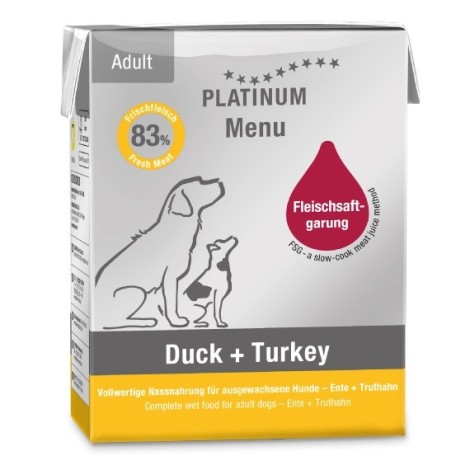 PLATINUM Menu Adult Duck+Turkey  - wet dog food - 375g