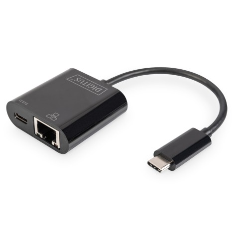 Digitus | USB-Type-C Gigabit Ethernet Adapter + PD with power delivery function | DN-3027 | Black | USB-C port to a Gigabit network connection