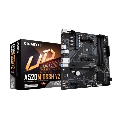 GIGABYTE A520M DS3H V2 Motherboard - Supports AMD Ryzen 5000 Series AM4 CPUs, up to 4733MHz DDR4 (OC), PCIe 3.0 x16, GbE LAN, USB 3.2 Gen 1