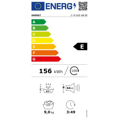 INDESIT Dryer Machine | C YD 92D WB EE | Energy efficiency class E | Front loading | 9 kg | Digital | Depth 60.7 cm | White