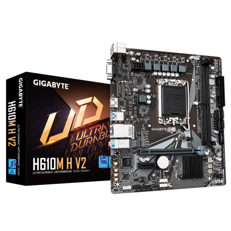 Gigabyte | H610M H V2 G1.0 | Processor family Intel | Processor socket LGA1700 | DDR5 | Supported hard disk drive interfaces M.2, SATA | Number of SATA connectors 4