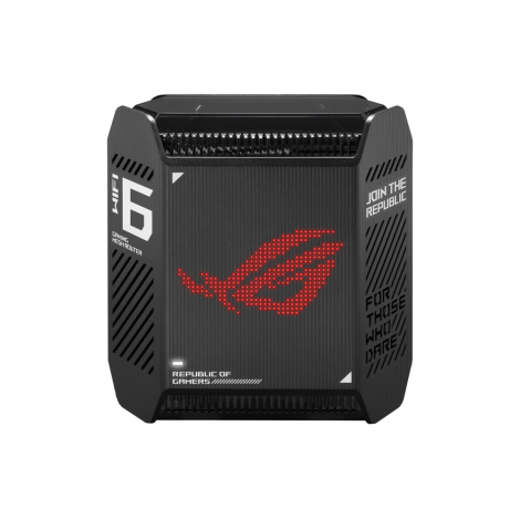 Wifi 6 802.11ax Tri-band Gigabit Gaming Mesh Router | GT6 ROG Rapture (1-Pack) | 802.11ax | 574+4804+4804 Mbit/s | 10/100/1000 Mbit/s | Ethernet LAN (RJ-45) ports 3 | Mesh Support Yes | MU-MiMO Yes | No mobile broadband | Antenna type Internal