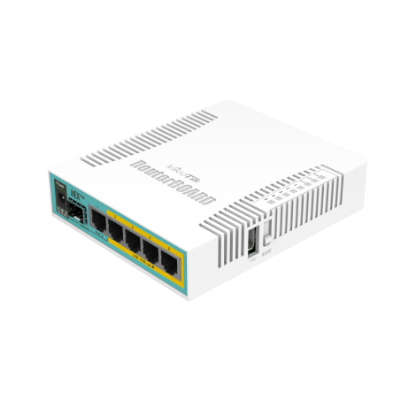 Mikrotik Wired Ethernet Router RB960PGS, hEX PoE, CPU 800MHz, 128MB RAM, 16MB, 1xSFP, 5xGigabit LAN, 1xUSB, Power Output On ports 2-5, Ourput: 1A max per port; 2A max total, RouterOS L4 | hEX PoE Router | RB960PGS | No Wi-Fi | 10/100/1000 Mbit/s | Etherne