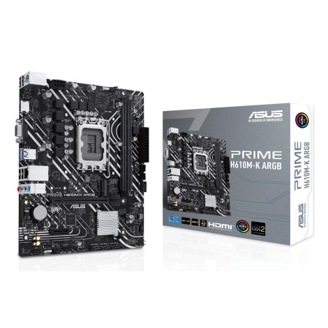 ASUS PRIME H610M-K ARGB | Asus | Processor family Intel H610 | Processor socket LGA1700 Socket | 2 DIMM slots - DDR5, non-ECC, unbuffered | Supported hard disk drive interfaces SATA-600, 1 x M.2 | Number of SATA connectors 4