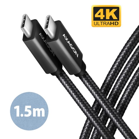 AXAGON BUCM32-CM15AB SPEED+ cable USB-C <-> USB-C, 1.5m, USB 20Gbps, PD 100W 5A, 4K HD,ALU