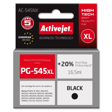 Activejet AC-545NX Printer Ink for Canon, Replacement Canon PG-545XL; Supreme; 16,5ml; Black