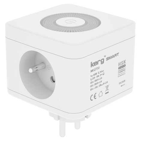 KERG SMART – 2-SOCKET POWER STRIP + USB-A+USB-C CHARGER + LED LIGHT 16A/250V~ M02730