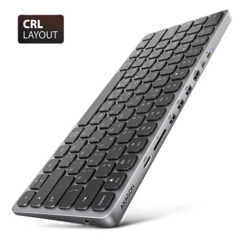 AXAGON HMC-KB keyboard USB-C 5Gbps with HUB, microSD/SD, 3x USB-A, HDMI 4K/60Hz, PD 100W