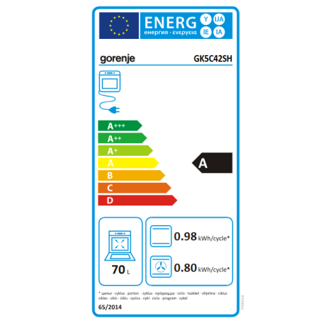 Gorenje Cooker | GK5C42SH | Hob type Gas | Oven type Electric | Grey | Width 50 cm | Depth 59.4 cm | 70 L