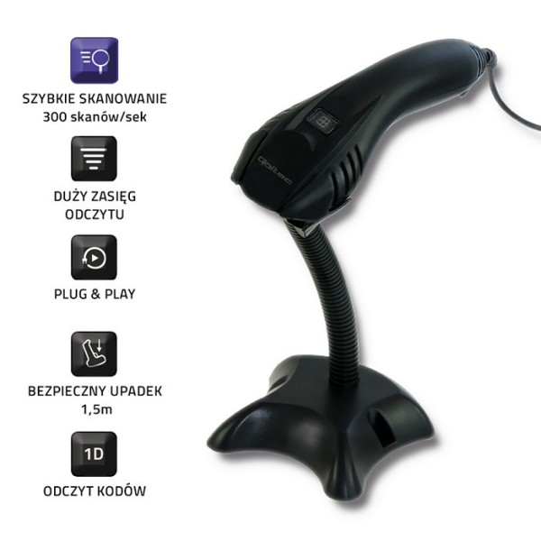 Qoltec 50861 Wired Laser Barcode Scanner ...