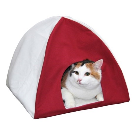 KERBL Folding Tipi Tent Red and White - Covered Bed for Cat and Dog - 40x40x35 cm