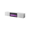 RTV cabinet SLIDE 200K with electric fireplace 200x40x37 cm all in gloss white