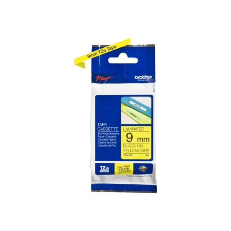 Brother | TZe-621 Laminated Tape | Black on Yellow | TZe | 8 m | 9 cm