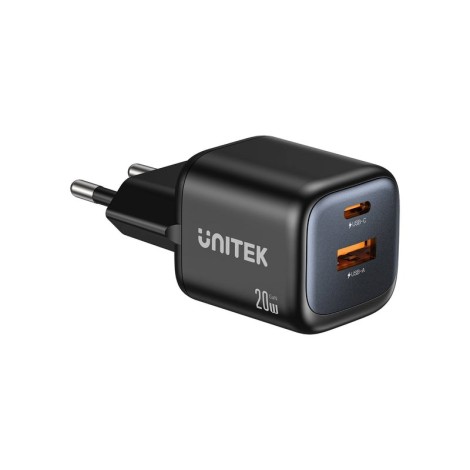 UNITEK 2x GAN 20W mains charger, black