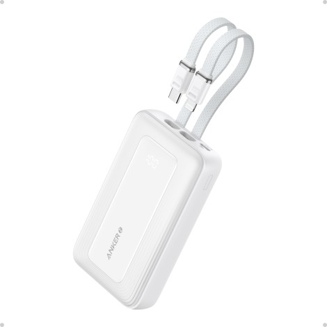 Anker | Power Bank | A1680H21 | 10000 mAh | USB-C 30W, Lightning 27W | Built-In USB-C and Lightning Cables | White