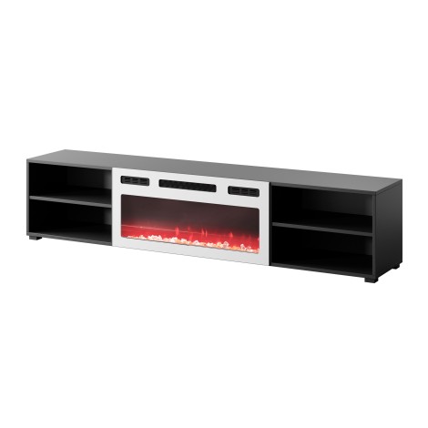 RTV cabinet POLO 180x33x39 black + fireplace white