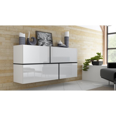 Cama sideboard GOYA 170/40/80 white/white gloss+black