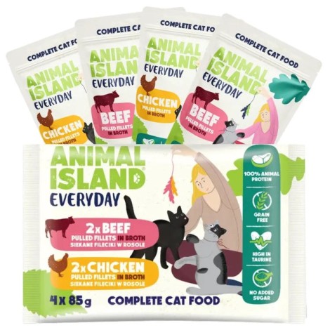 ANIMAL ISLAND Everyday Chicken and Beef fillets in broth - wet cat food - 4 x 85g