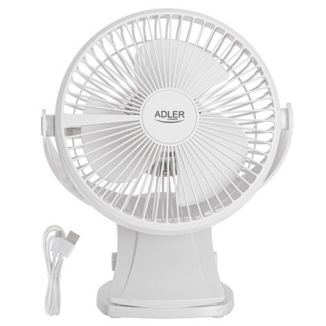 Adler Rechargeable Clip-on Desk Fan | AD 7342 | Table Fan | White | Diameter 15.5 cm | Number of speeds 3 | Oscillation | 5 W