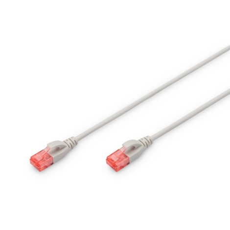 CAT 6 U-UTP  Slim patch cord | Patch cord | Transparent red coloured connector for easy identification of Category 6 (250 MHz). Inner conductors: Copper (Cu) | Grey | 2 m | Modular RJ45 (8/8) plug