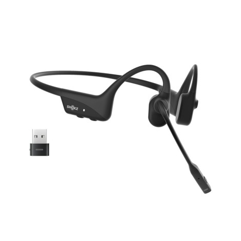 SHOKZ OpenComm2 UC 2025 Upgrade Wireless Bluetooth Bone Conduction Videoconferencing Headset with USB-C Charging Port and USB-C adapter | 16 Hr Talk Time, 29m Wireless Range, 1 Hr Charge Time | Includes Noise Cancelling Boom Mic and Dongle, Black